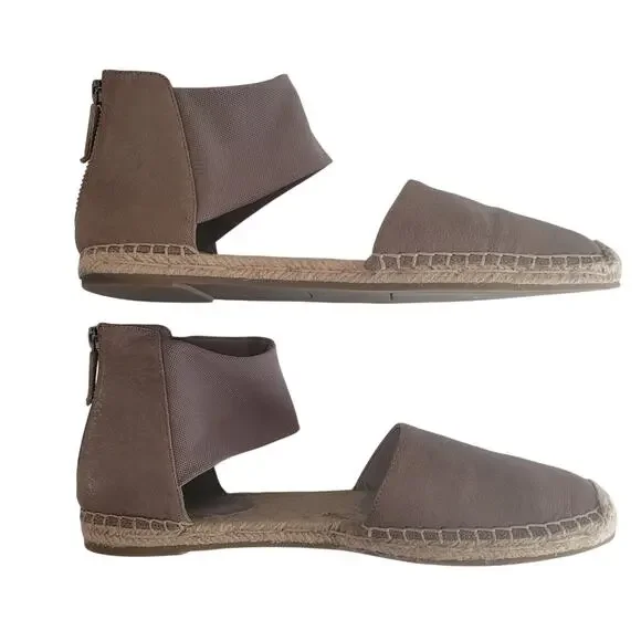Eileen Fisher Coy Leather Closed-Toe Espadrille Flat in Beige Pewter, Size 9.5 - Picture 4 of 12
